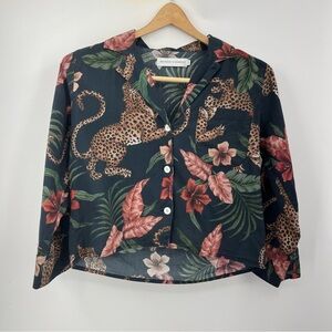 Desmond & Dempsey XS Leopard Soleia Boxy 0143 Shirt 3-4 sleeve button up